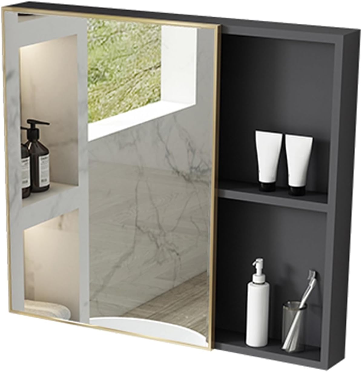 SBCC Aluminium Bathroom Mirror Cabinet, Wall Mounted Separate Storage Cabinet, Vanity Mirror, Suitable for Bedroom, Balcony, Bathroom (Color : Dark Grey, Small : 55cm)
