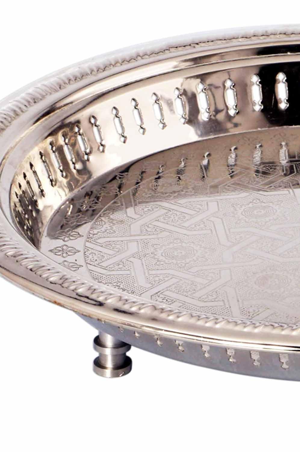 Orientalisches Serviertablett Juman modern aus Metall in Silber 40 cm