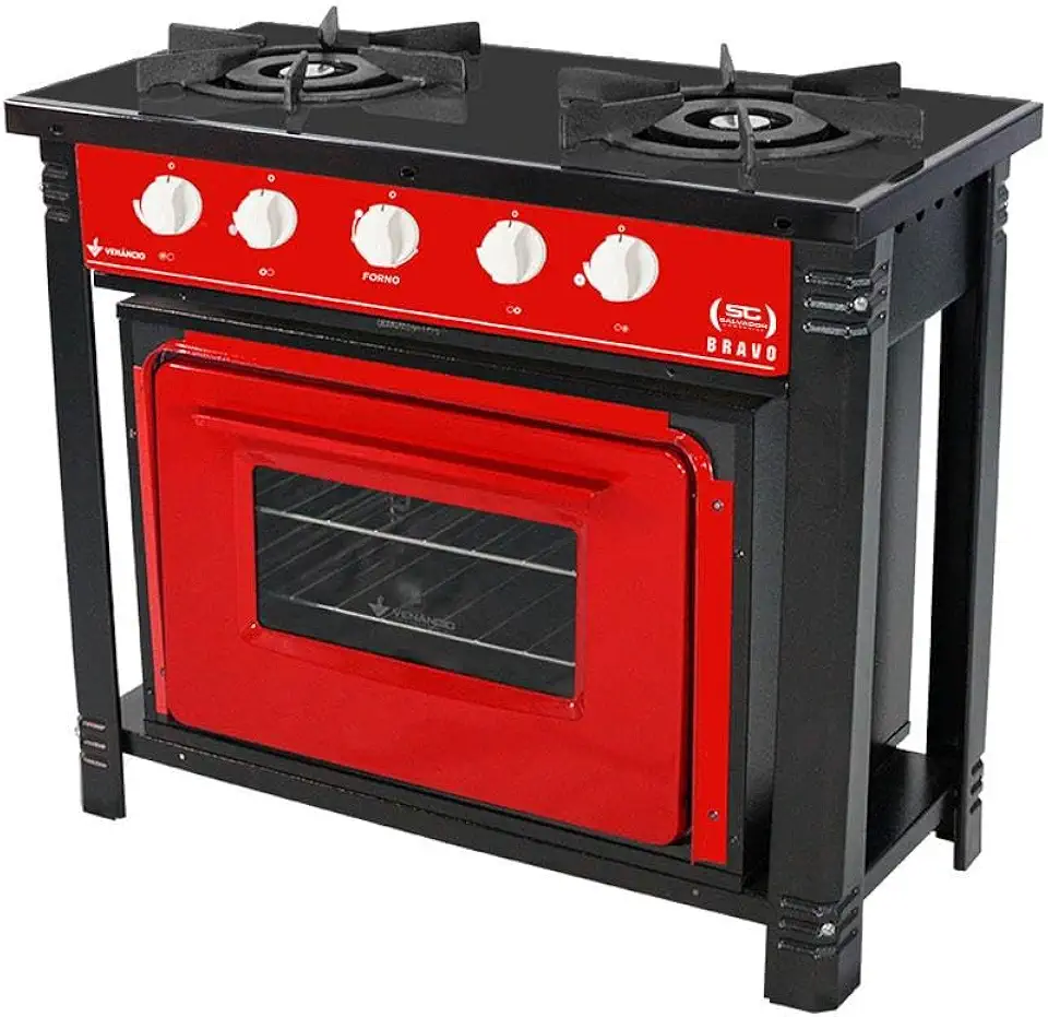 Fogão Industrial com Forno 2 Bocas Duplas Bravo Br2bf Vermelho - Venâncio