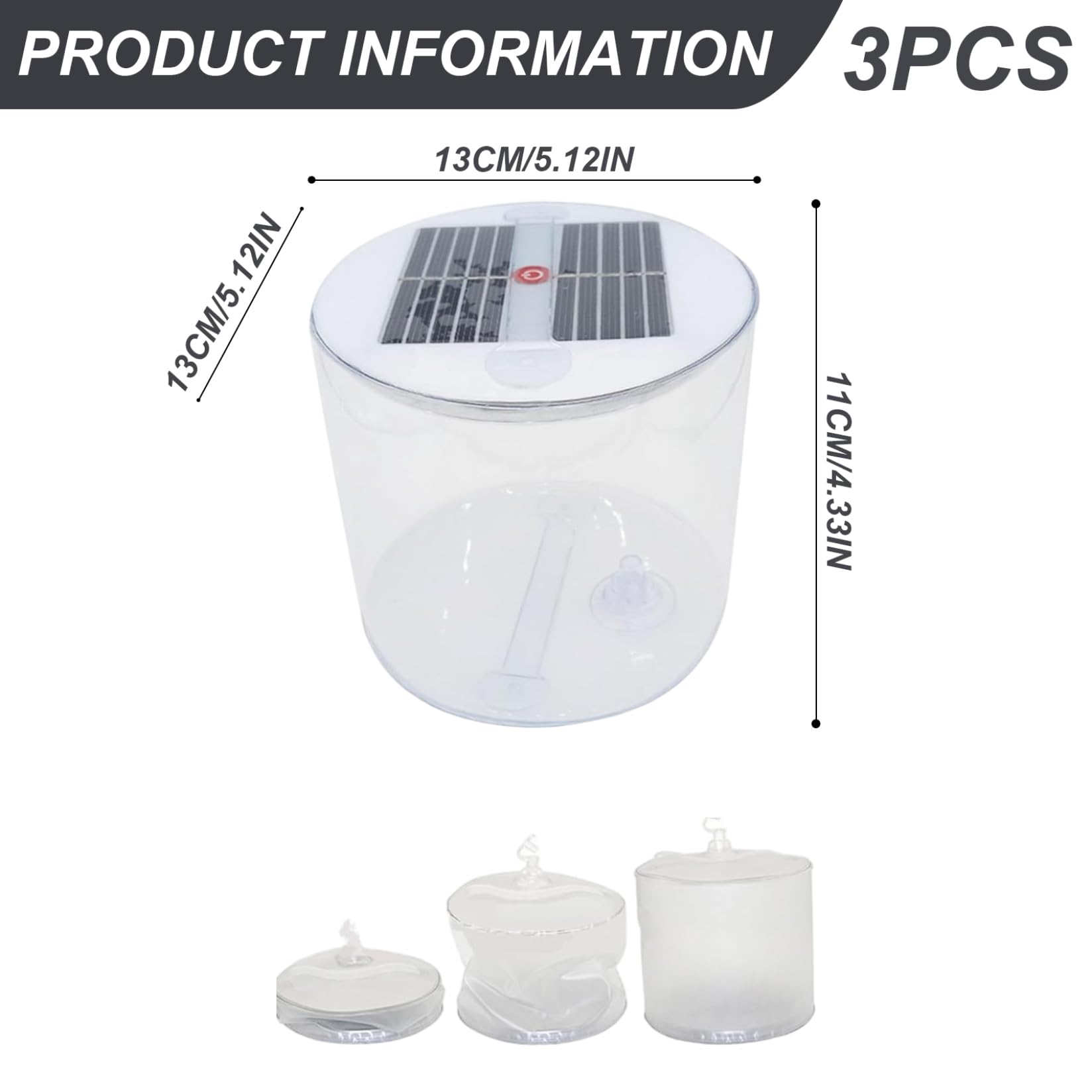 Linterna solar de camping portátil e inflable de 3 piezas con asa y válvula, impermeable, 1000 mAh, 4-10 h de luz blanca para pesca, tienda de campaña, picnic, barbacoa y actividades al aire libr