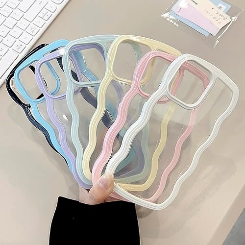 Miniatura 9 de Funda con marco ondulado rizado para iPhone 15 Pro Max de 6.7 pulgadas, bonito patrón de forma de onda 2 en 1, a prueba de golpes, transparente,
