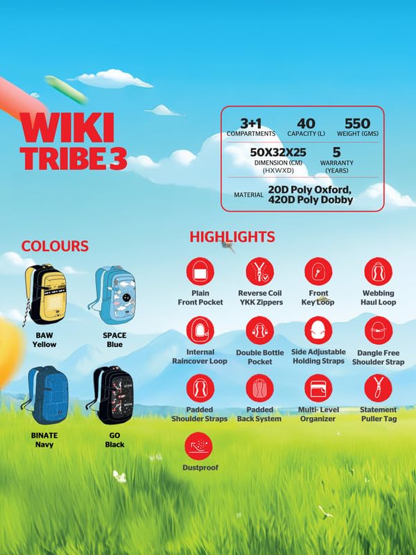 Image of Wiki Stylish Unisex Backpack | Tribe 3 Durable & Lightweight backpack for Men & Women | Backpack for Office, Gym, Travel (40 Litre, Yellow)