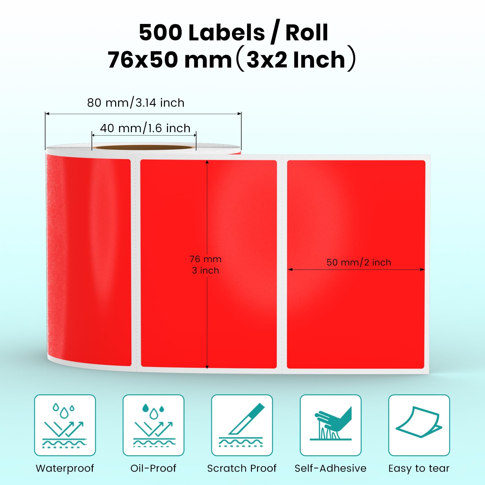 Etichetta Termica Rossa in Vinile Rotolo da 50 x 76 mm Adesivo Rettangolare Autoadesivo per Indirizzo Adesivo Impermeabile per Nome Codice a Barre Codice QR Fai da Te Confezione da 500