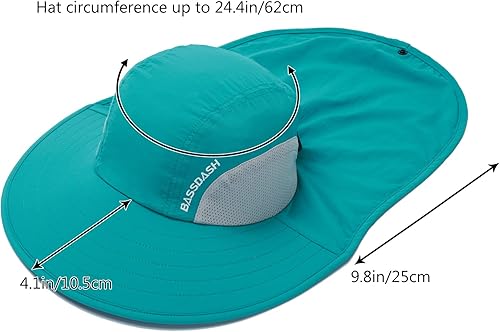 Miniatura 4 de BASSDASH Sombrero de ala ancha unisex UPF 50+ resistente al agua, con solapa de cuello grande, sombrero de pesca para cola de caballo para hombres y