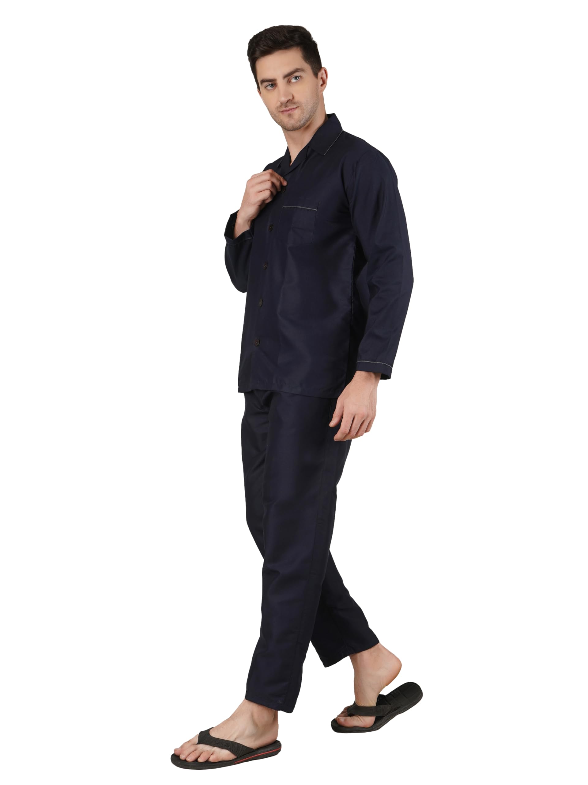 Emperor Men's Pick & Pick Night Suit – Premium Textured Terrycot Nightwear – Full Sleeve Shirt & Pyjama Set – Woven Heathered Fabric for Winter & AC-image-2