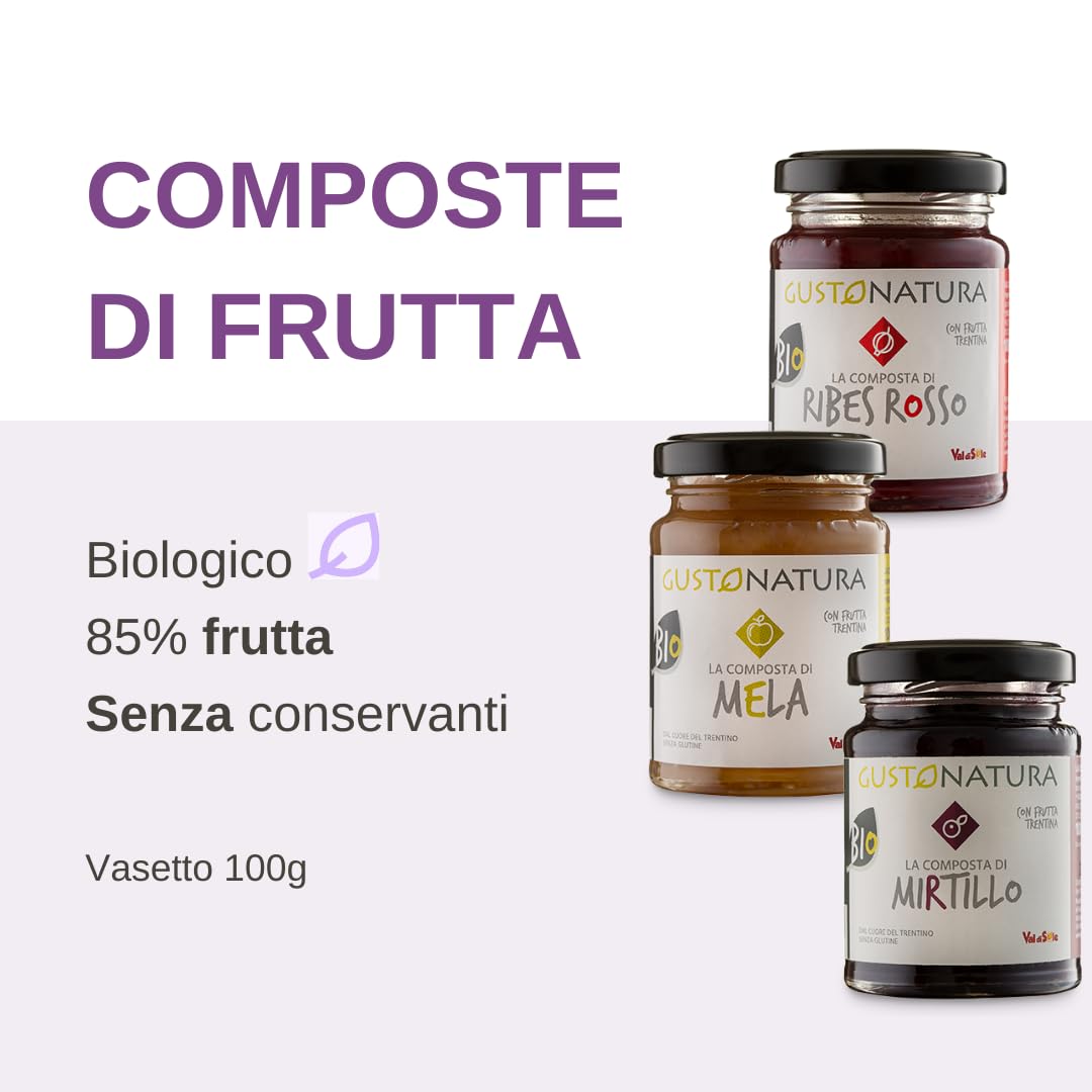 Gustonatura - Box Degustazione | Cesto Alimentare 11 pezzi | 6pcs Succhi di Frutta del Trentino Alto-Adige | 1pcs Pombrulè | 3pcs Composte Frutta | Snack Mele | 100% Italiano | Val di Sole