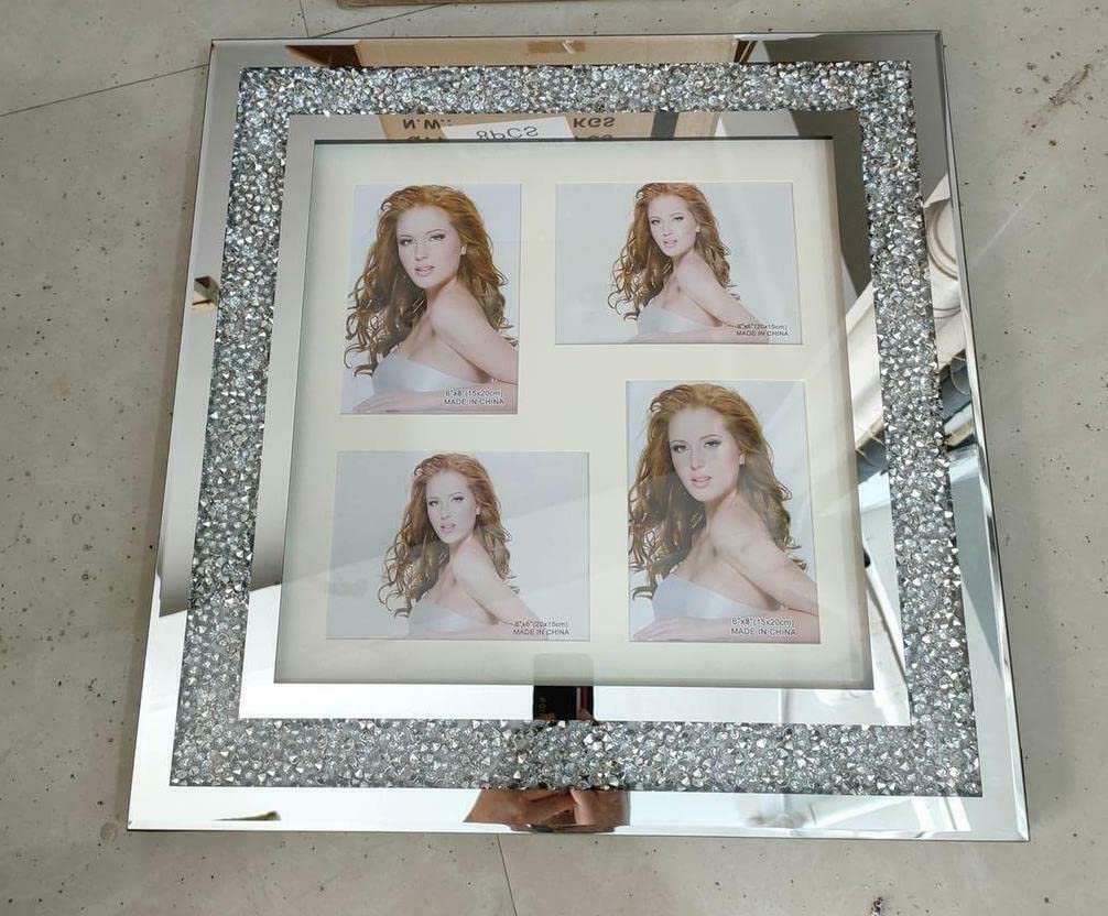 Biznest Diamond Crushed Crystal Sparkly Silver Mirrored 4 Picture Wall Hung Photo Frame