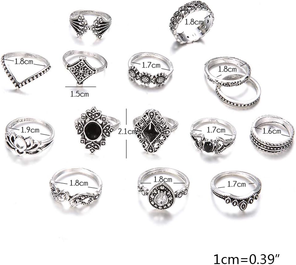 Ring 15Pcs Vintage Silver Joint Knot Rings Set Women Bohemian Stackable Joint Finger Rings Retro Stone Crystal Stacking Rings - Image 7