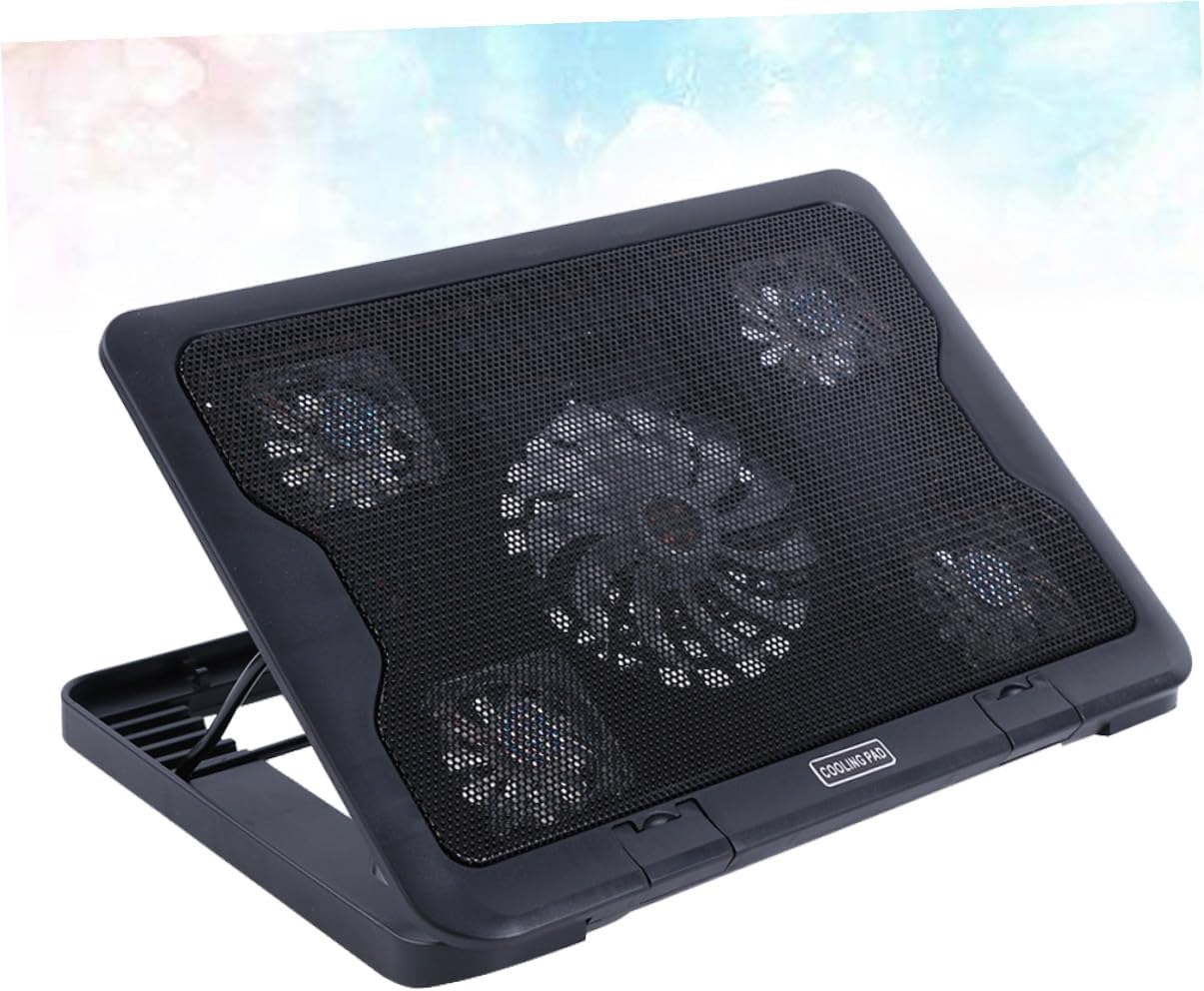 USB Laptop Cooling Pad with 5 Fans, Adjustable Cooling Stand for Gaming and Office Laptops, Black Multi-Angle Cooler Base for Heat Dissipation and Stable Use