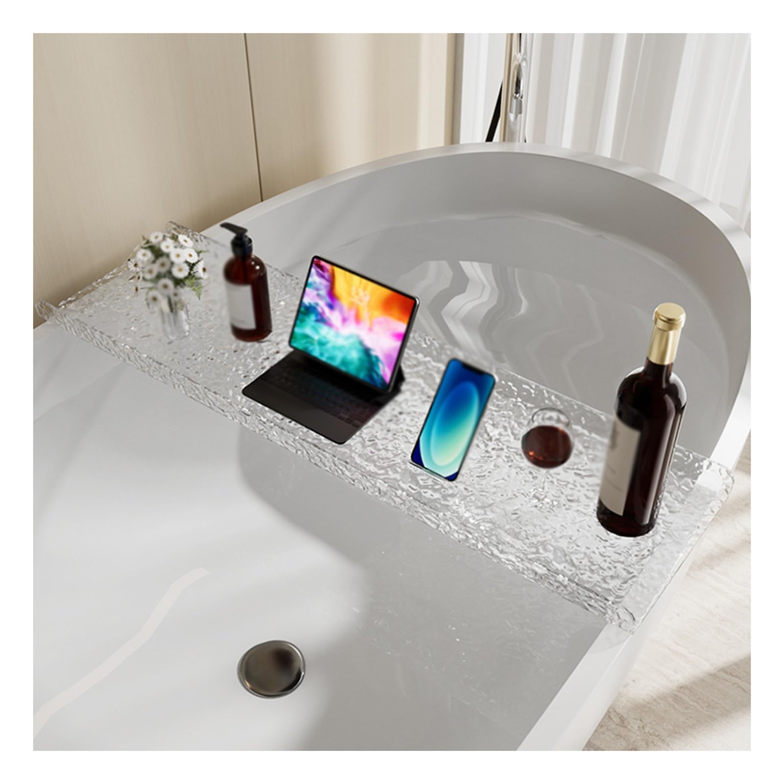 Vassoio Da Bagno In Bambù - Allungabile, Con Supporto Per Tablet, Vino E Accessori, Lusso E Pratico - Foto 12