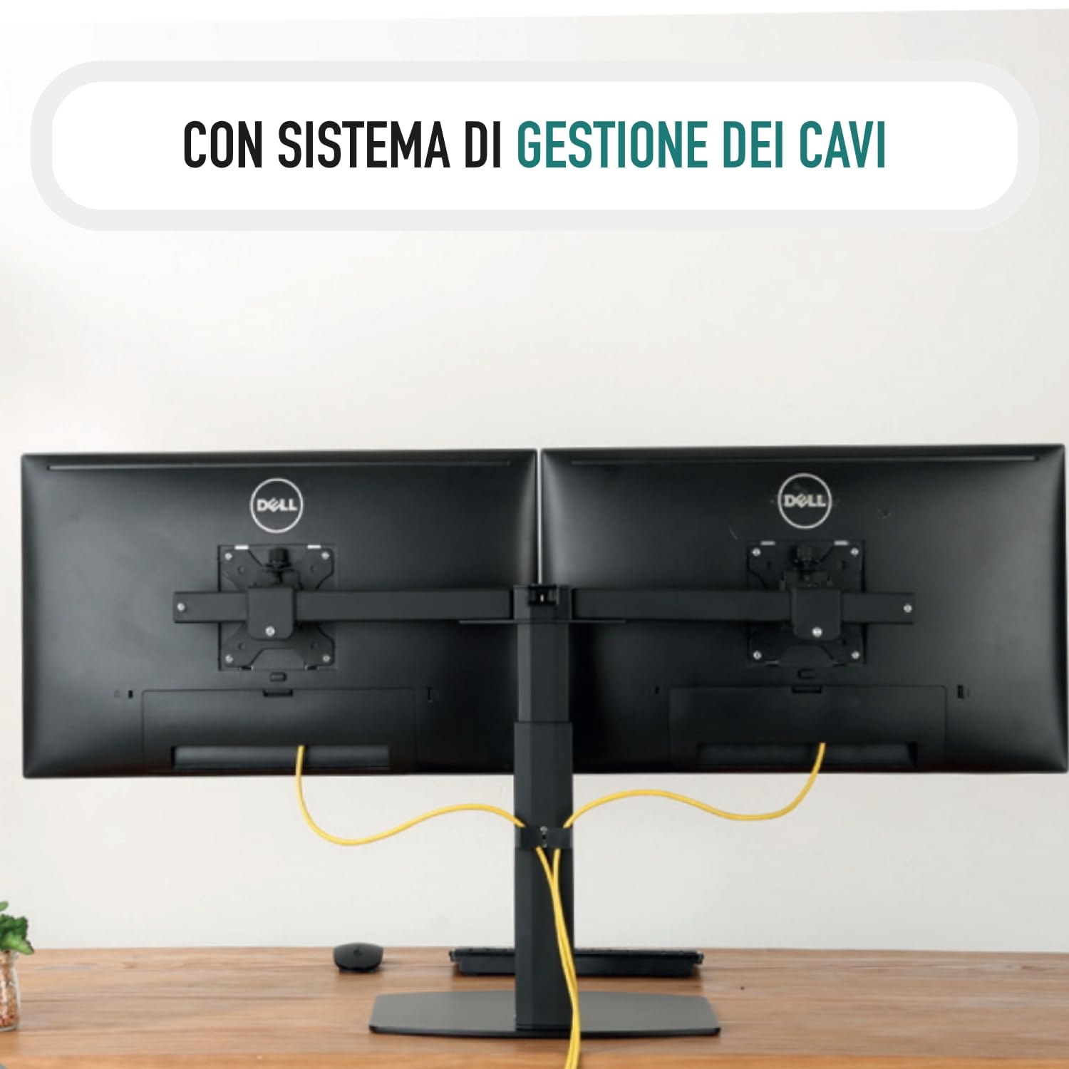 Ewent EW1538 Supporto monitor con molla a gas a doppio braccio per 2 monitor fino a 27" pollici con base - Supporto per 2 schermi PC TV LED LCD - Girevole, inclinare e ruotare, nero