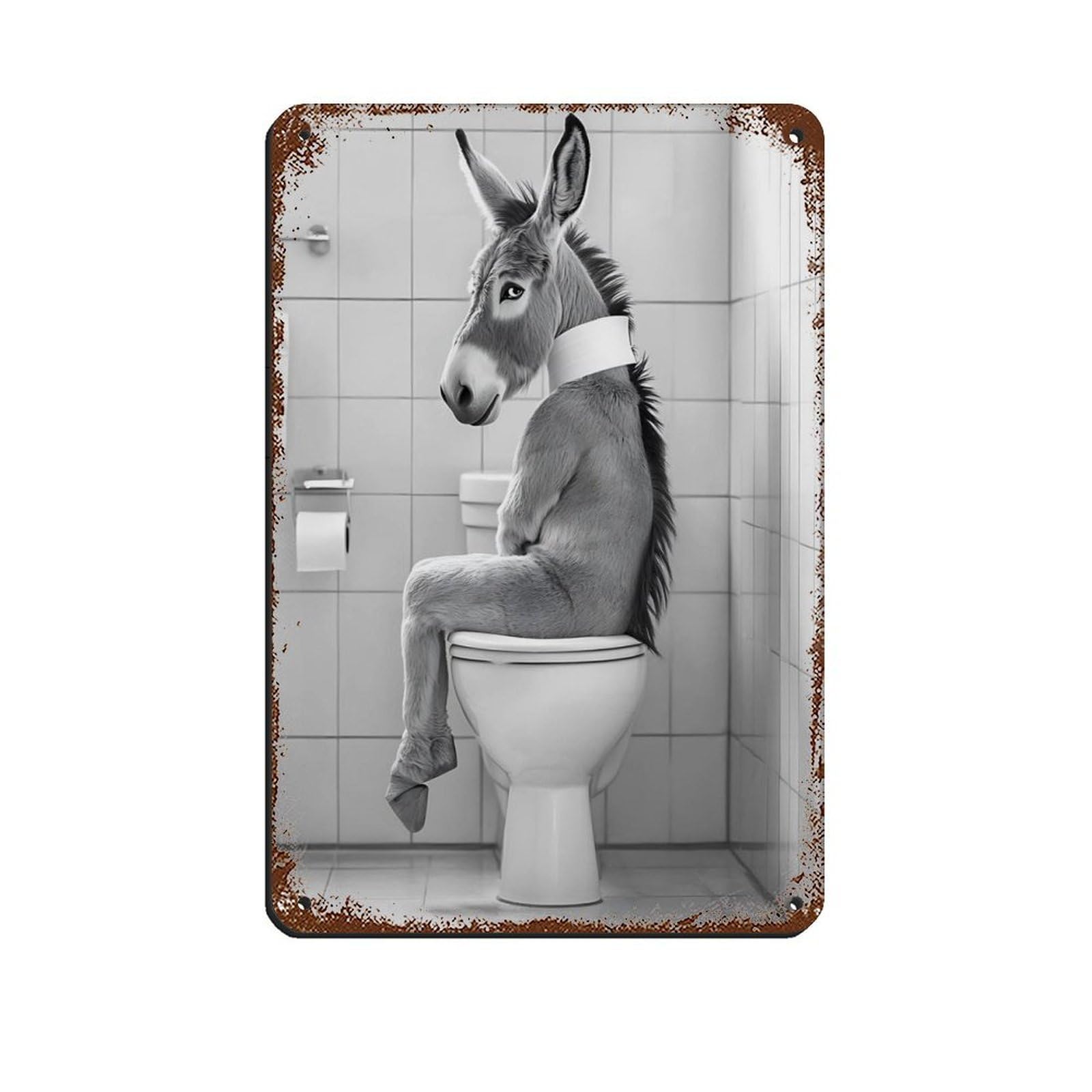 Lxwnze 20L X 30W Cm Humorous Donkey Bathroom, Funny Animal Tin Sign Vintage Metal Pub Club Cafe Bar Home Wall Art Decoration Poster Retro 8X12inch(20X30cm)