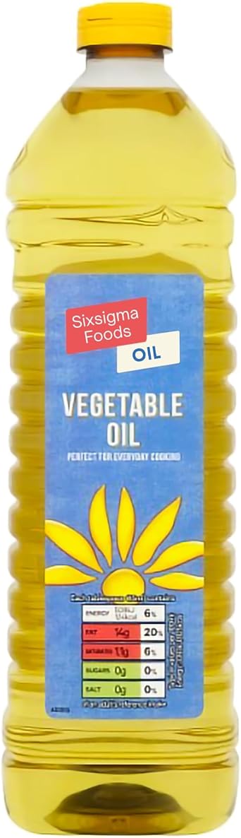Sixsigma Foods Vegetable Oil 6 x 1L - Ideal for Healthy Home Cooked Dishes Pure & Versatile Cooking Oil for Frying, Baking & Everyday Meals Case of 6