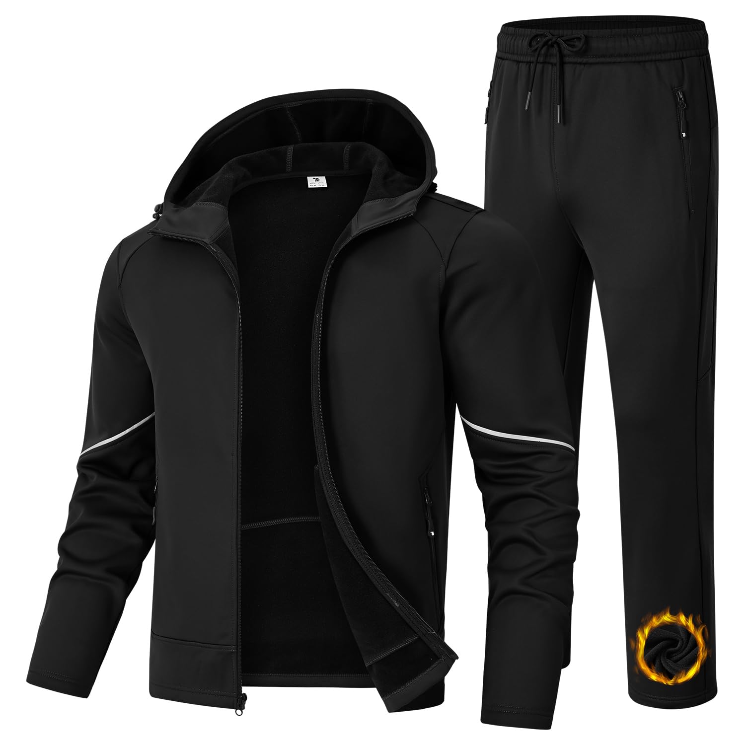 Men's Fleece Lined Tracksuits Set Jacket Hoodie Sweatsuit Running Sport Pants Outfits for Men with Zipper Pockets-image-14