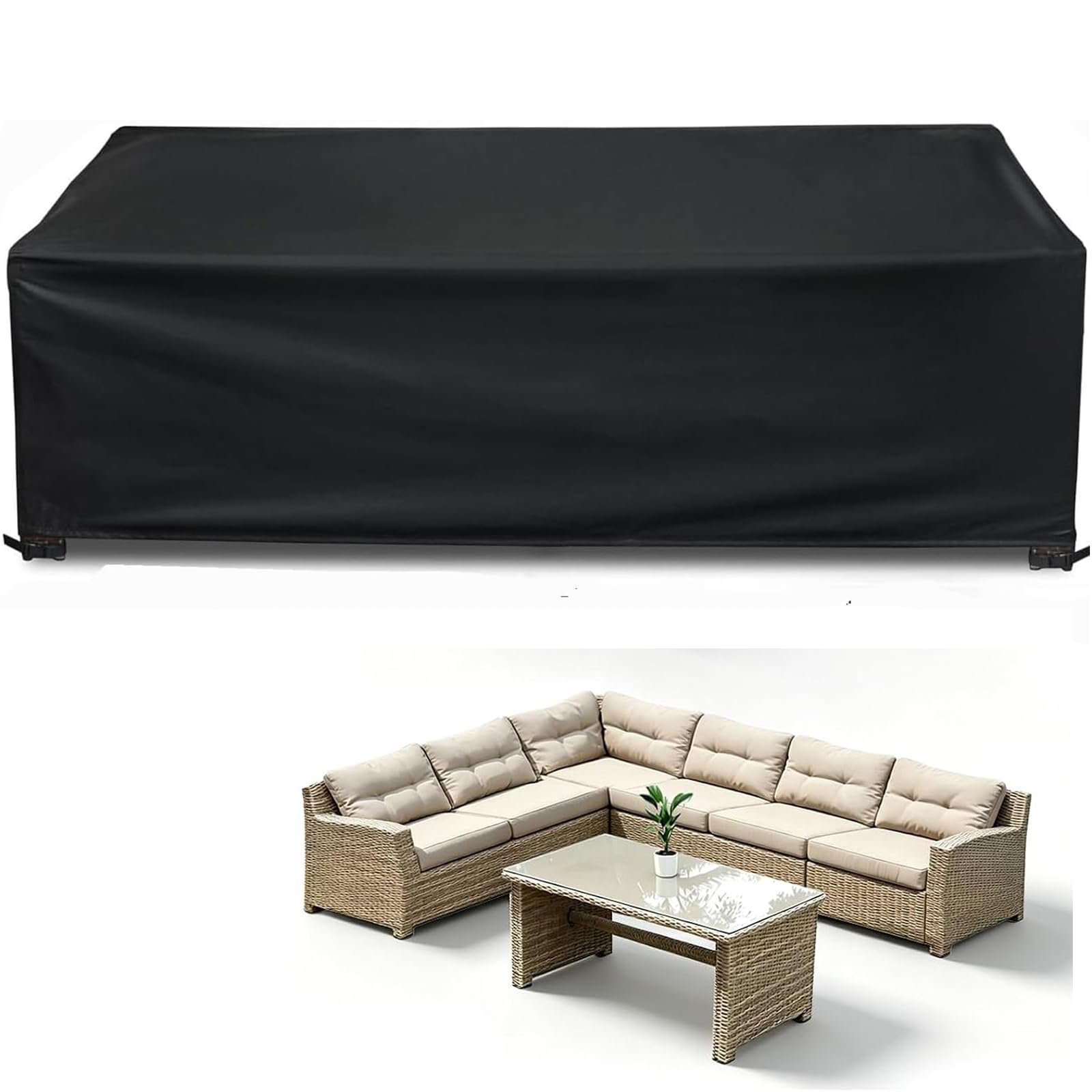 Garden Furniture Covers 190x190x90cm (LxWxH) Black Outdoor Table Covers Waterproof Windproof Weatherproof & Anti-UV Patio Rectangular Garden Table Cover for Rattan Furniture Set