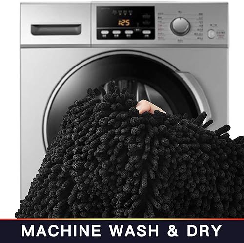 Miniatura 5 de Walensee - Alfombra grande para baño, antideslizante, 24 x 60pulgadas color negro, absorbente y muy suave, felpilla peluda, extragruesa, lavar y