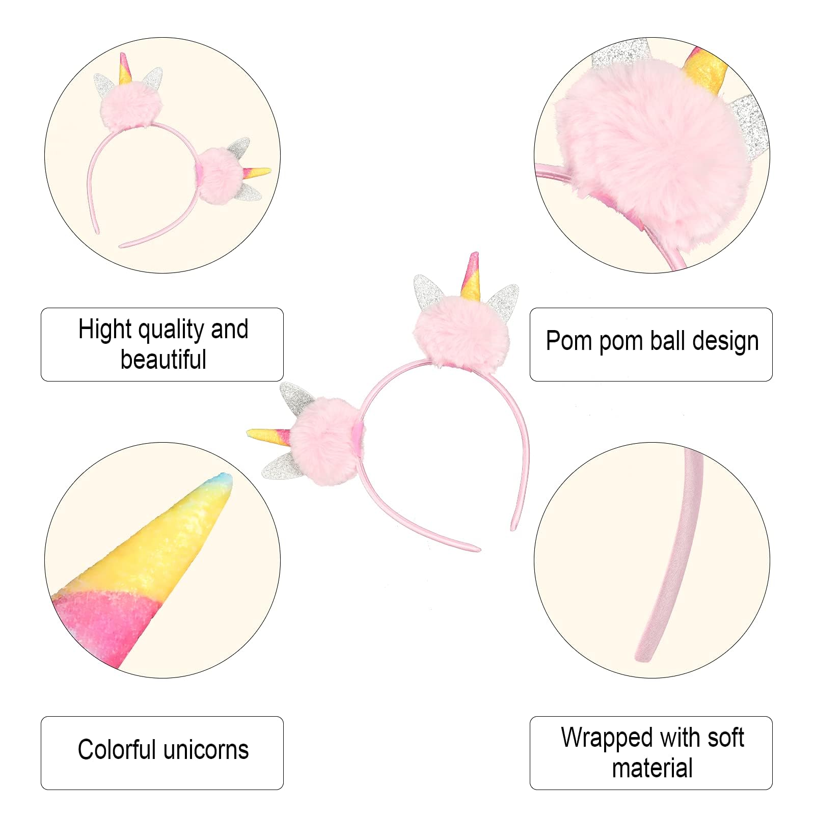 Bandeau Licorne CHUANGOU Avec Corne Et Oreilles - Serre-Tête Fille Enfant Pour Anniversaire, Fête, Cosplay