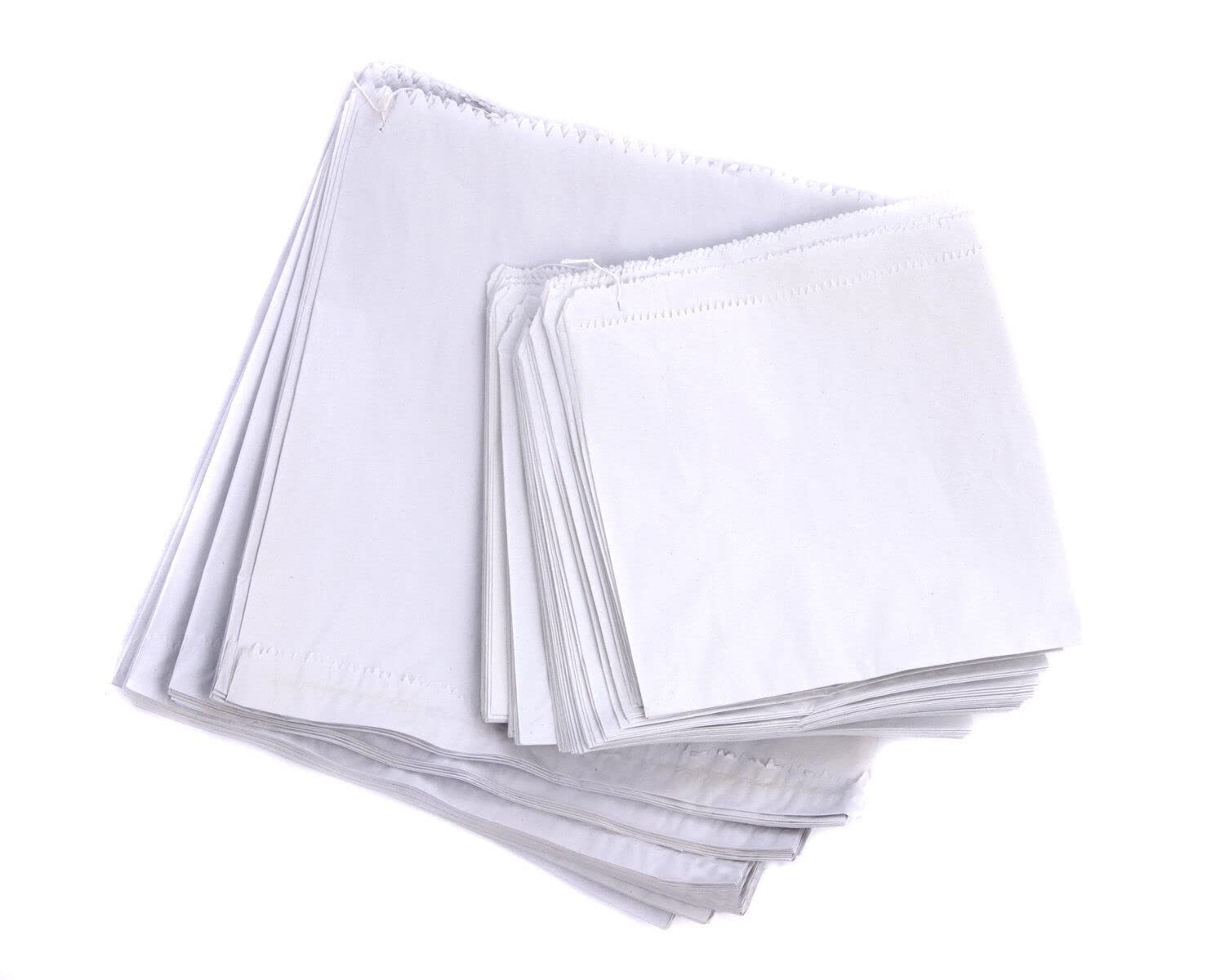 200 7" x 7" White Sulphite Strung Paper Bags | Takeaway Lunch Fruit Bakery Food | Recyclable Bio Degradable