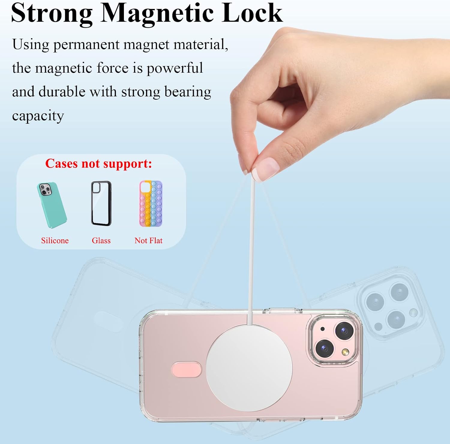 LDSXAY Universal MagSafe Ring, 2 PCS Magnet Sticker Magnetic Adapter Ring Compatible with Magsafe Accessories & Wireless Charging for iPhone 14/13/12/11 Pro Max Mini, Galaxy S22/S21 (Pink)