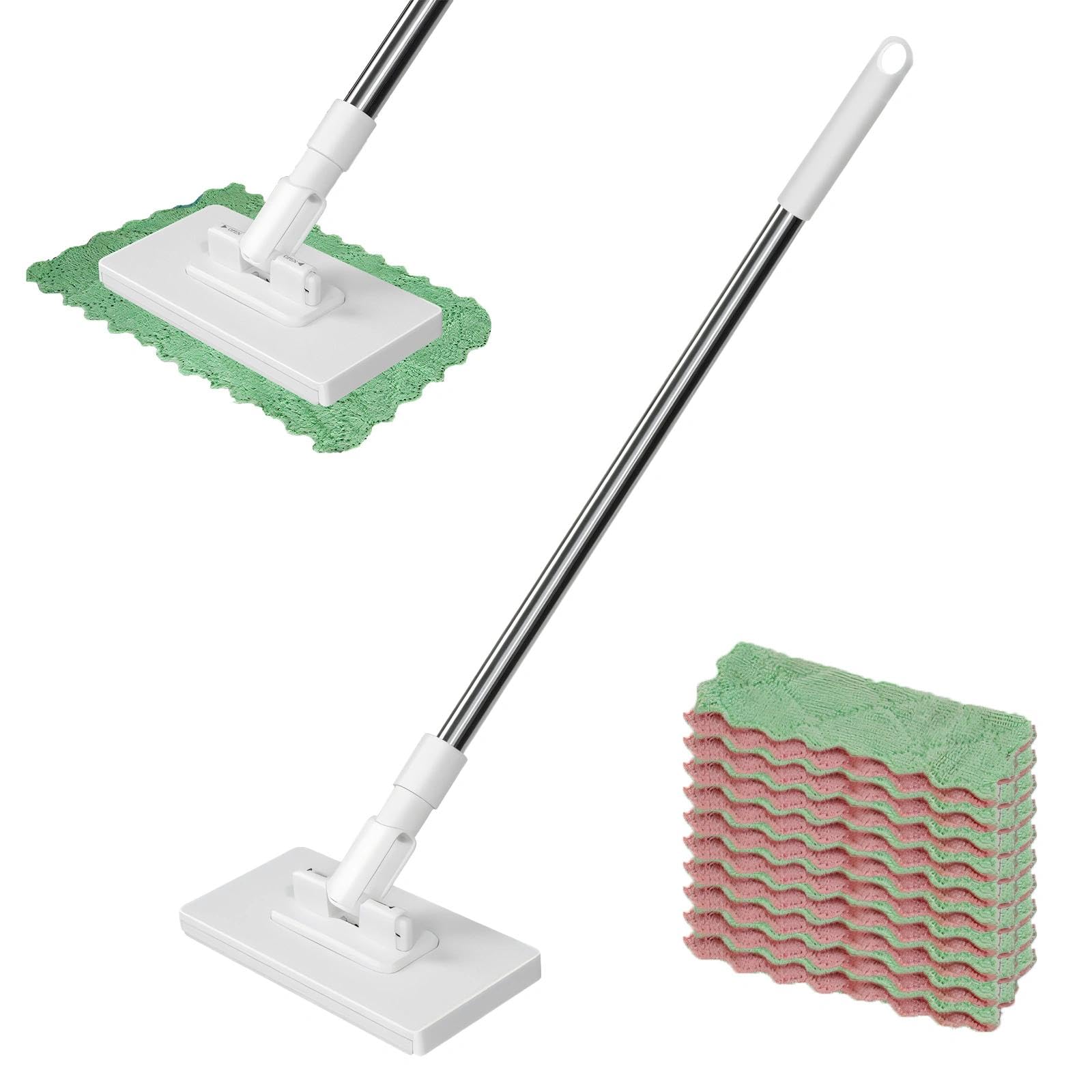 Vetin White 11Pcs Snap Grip Mini Mop, Hands Free Lazy Mops With 10 Reusable Cleaning Cloths, Wet & Dry Floor Cleaning For Kitchen, Bathroom, Hardwood, Tile
