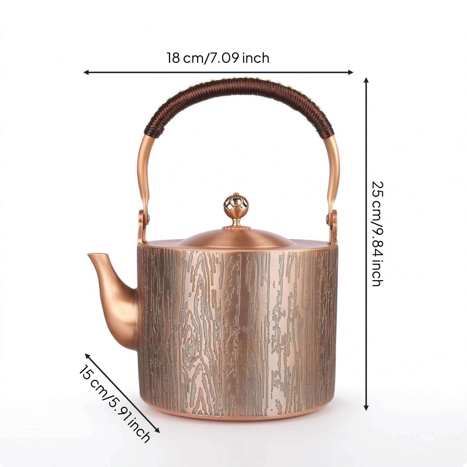 Théière En Cuivre Texturé Théière avec Filtre Artisanal pour Cuisine, 2000 Ml, Motif D Arbre