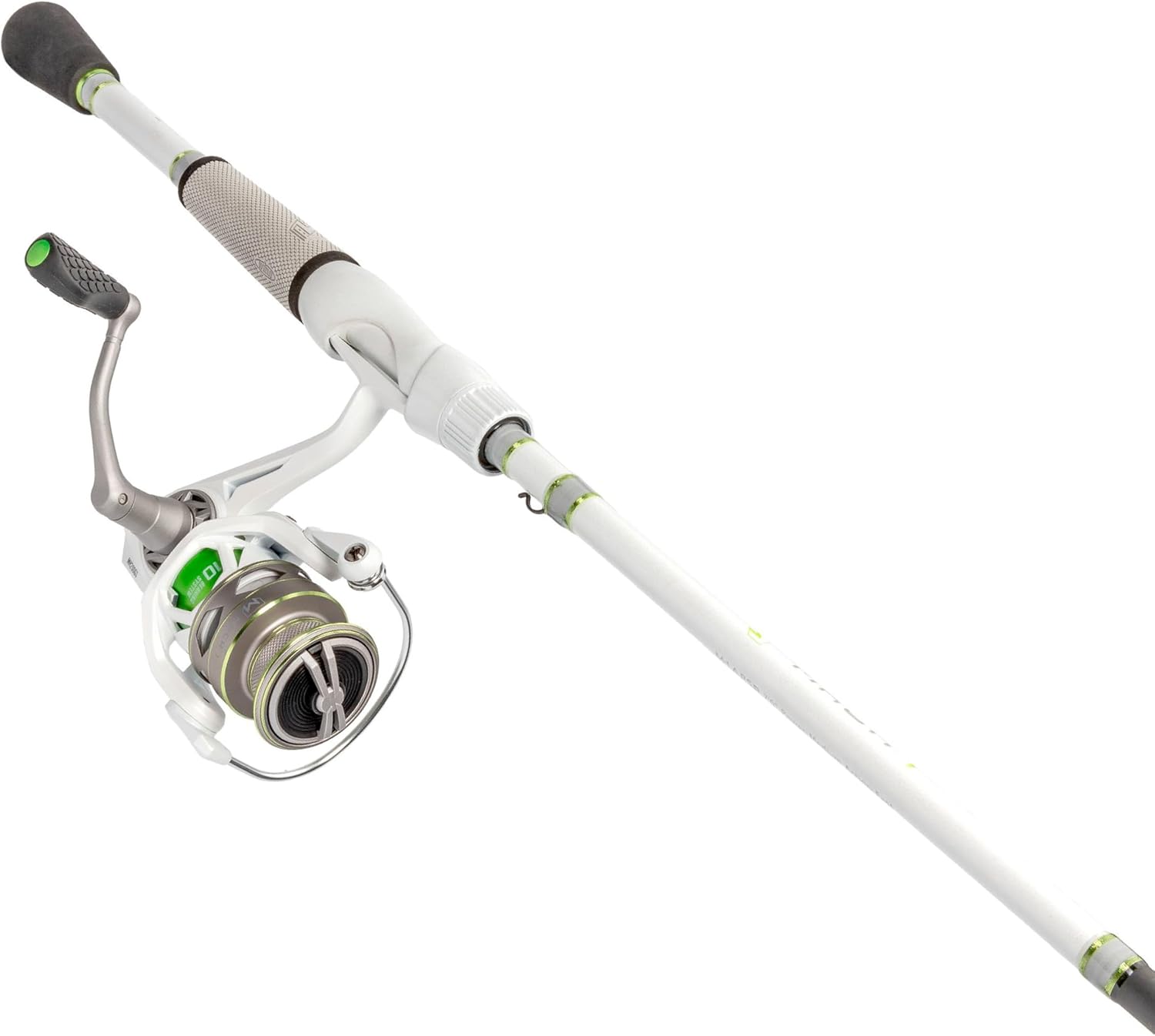 Lew's MACH 1 Spinning Fishing Reel, 9+1 Bearings, Graphite Frame, Speed Gears, Speed Lube, Multi-Disc Drag, Metallic White/Gray/Green