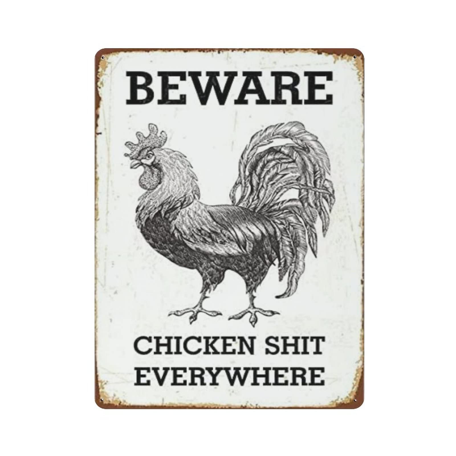 AOOEDM Beware Chicken Shit Everywhere Chicken Coop Decor Vintage Tin Sign Metal Tin Signs for Man Cave Funny Art Wall Plaque Kitchen Bar Pub Coffee Shop Wall Decor