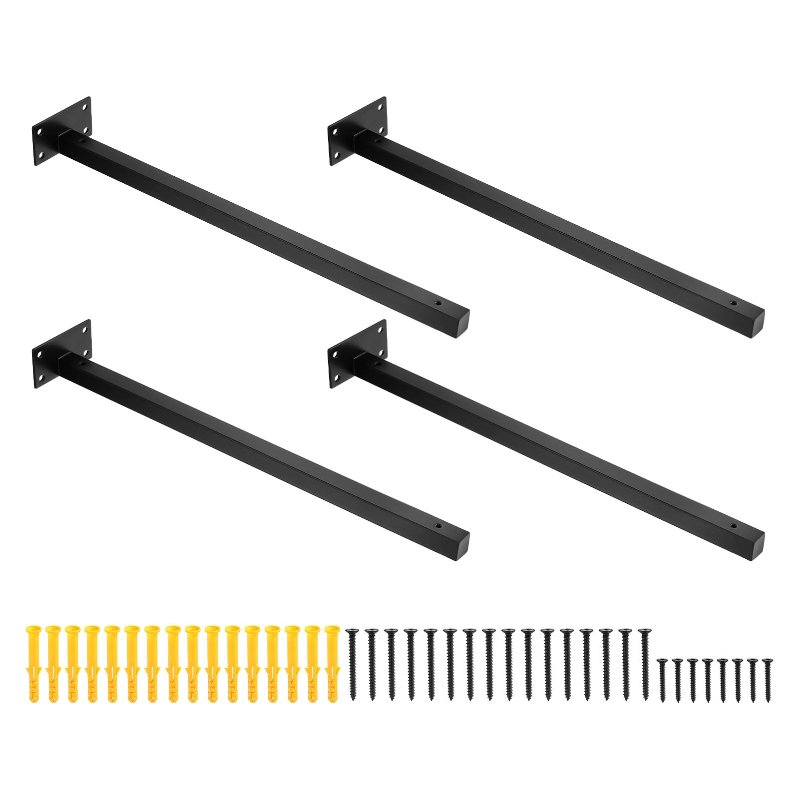 QUARKZMAN Soporte de Estante Flotante, Pack de 4 Soportes de Estante de Pared Ocultos de Hierro de 18 Pulgadas con Tornillos y Tubo de Expansión para Estantes de Madera (Negro)