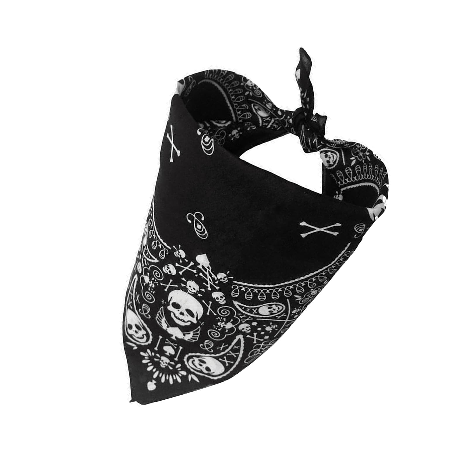 VNIDJGB Skull Black Bandana,Double-Sided Skull Novelty Bandana,Stylish Paisley Pirate Bandanas,White skull Design Cotton Cowboy Neckerchief,for All Seasons Sports Cycling Hiking Running(Black)