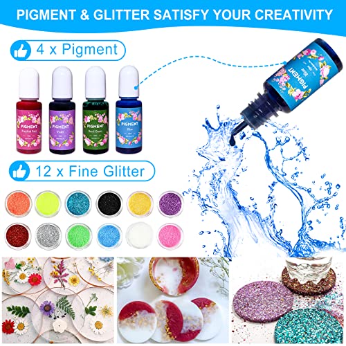 JDiction Epoxy Resin Coaster Kit, 16oz/ 474ml Crystal Clear Epoxy Resin Kit with Coaster Molds and Holder, Resin Pigment - Image 4
