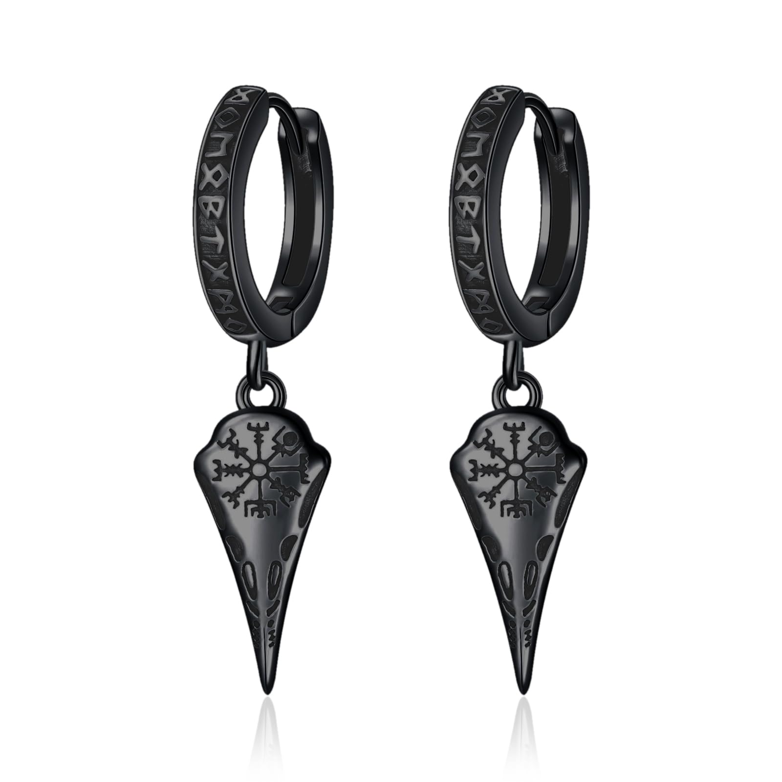 ROMANTICWORK Pendientes vikingos de plata de ley 925 para hombres y mujeres vikingos cuervo/picos colgantes Huggie pendientes nórdicos vikingos runas joyas regalos