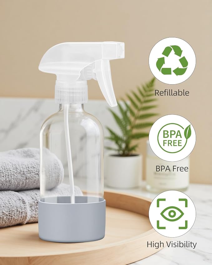 2 Botellas de Spray de Vidrio 8 oz con Manga de Silicona miniatura 7