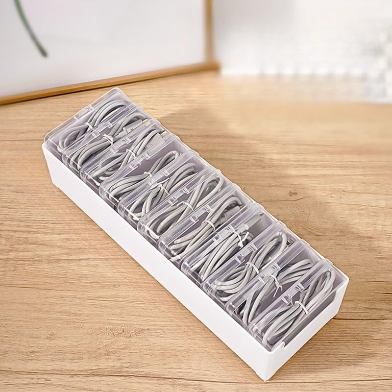 Caixa organizadora de cabos transparente – Estojo de gerenciamento de cabos de mesa para cabos de carregamento, fios de telefone e cabos de dados (branco, 3)