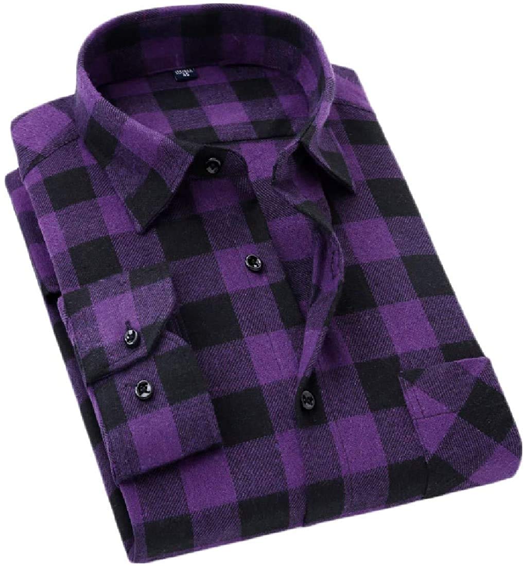 CromoncentMen's Casual Plaid Flannel Long Sleeve Button Down Shirt