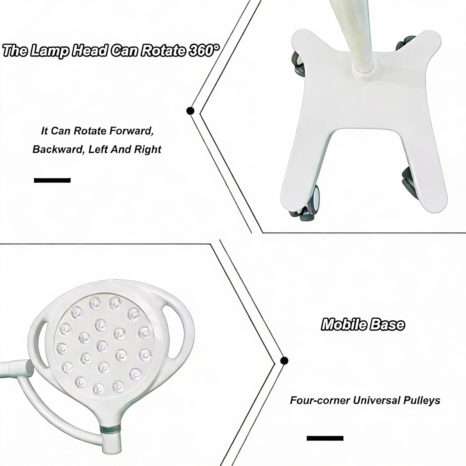 Mobilna Lampa Medyczna LED Bezcieniowa z Regulacją Oświetlenia w Zakresie 360°, Pięciostopniową Regulacją Natężenia Światła, Lampa do Badań Chirurgicznych i Stomatologicznych