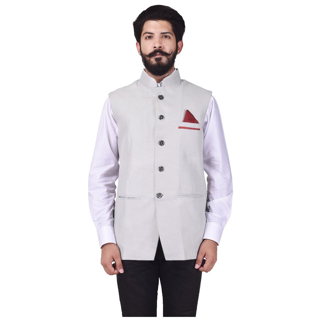 veera paridhaan Men's Cotton Poly light grey Solid Pattern Jacket-picture-37