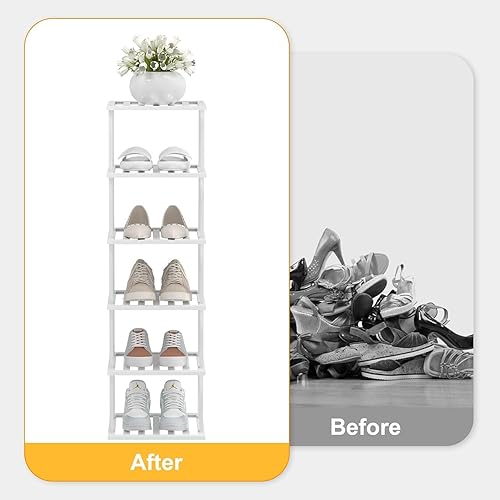 Miniatura 6 de Zapatero de bambú blanco - Zapatero vertical para espacios pequeños