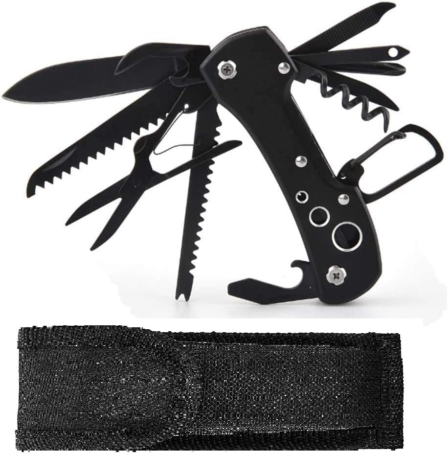 DECORANSE 14in1 Multi Function Folding Multitools Pocket Foldable Multi Tools Cycling Repairing Toolkit Multiuse with Carry Case - Titanium Black