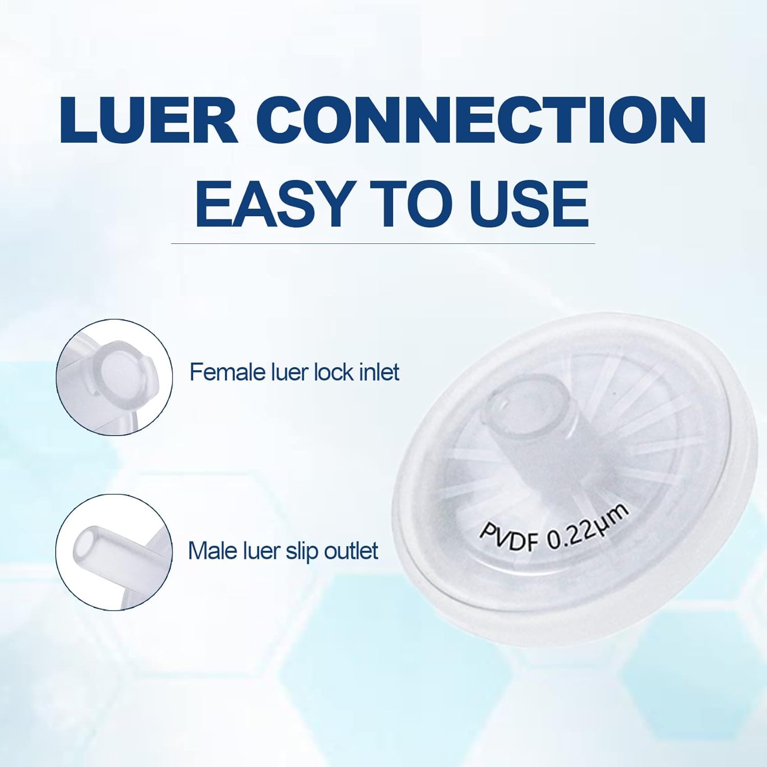 20 pcs Filtres à Seringue Stériles PVDF 25 mm de Diamètre 0,22 μm Taille des Pores Emballés Individuellement, Filtres à Aiguille HPLC et GC, Filtration de Laboratoire à Haut Débit