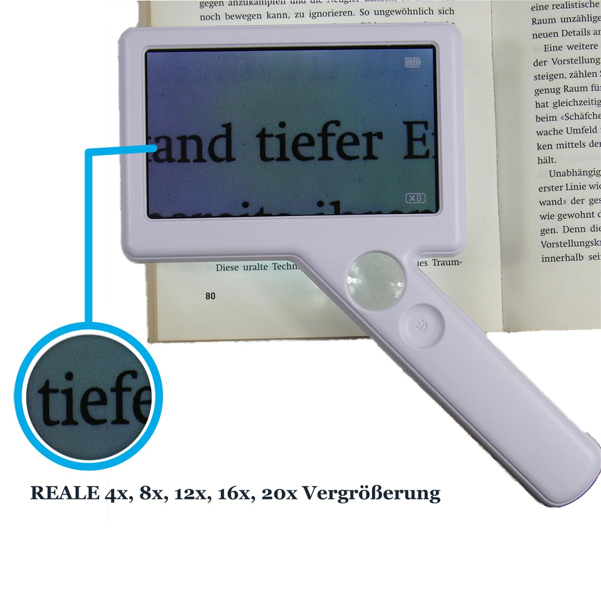 EasY Magnifier Digitale Lupe, Elektronische Bildschirmlupe mit USB, 4,3-Zoll LCD Display mit LED Licht, Reale 20fache Vergrößerung, Aufladbare Lesehilfe