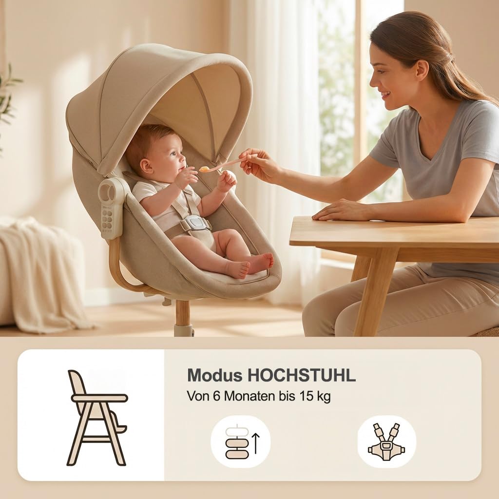 bebe2luxe Louna : Multifunktionale Wiege Baby (ELEKTRISCHE BABYSCHAUKEL, HOCHSTUHL,BABYWIPPE) (Gray)