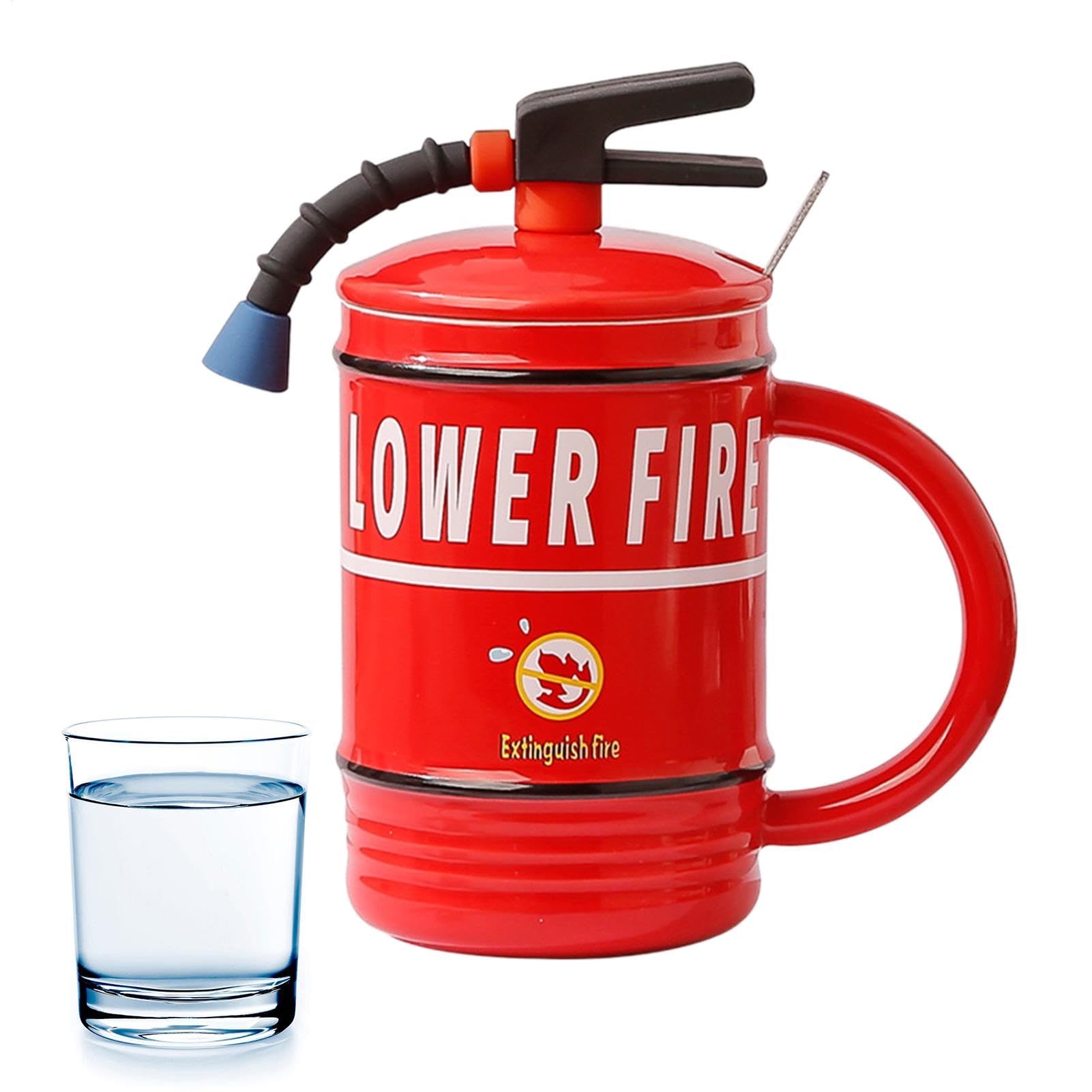 Fire Extinguisher Mug - Fire Extinguisher Coffee Cup | 480ml Coffee Cup,Funny Spoon And Lid | Party Cups Firefighter Shape Birthday Party Favors for Kids
