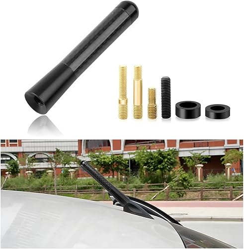 Antena corta para automóvil, receptor de señal de radio estéreo de fibra de carbono de aleación de aluminio de 3.11 pulgadas, reemplazo universal
