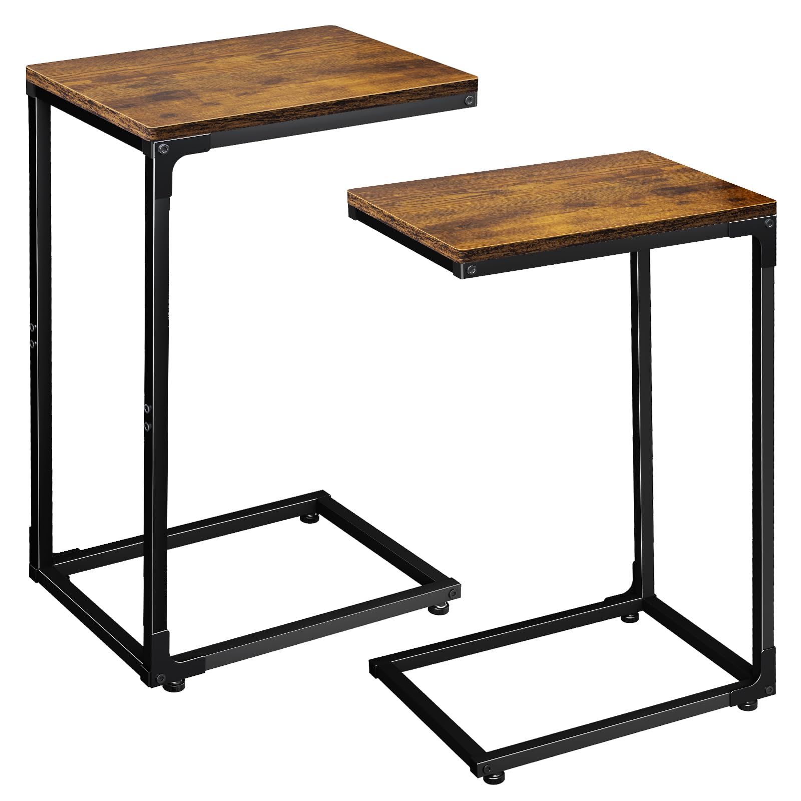 Fixwal C-Shaped End Table Set of 2, Side Tables Couch Table, Snack Table for Living Bedroom Coffee Snack Laptop, Rustic Brown