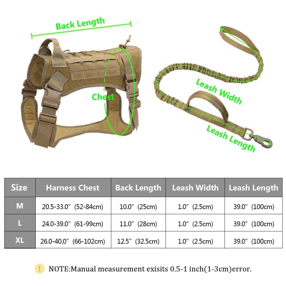 Set di Imbracatura e guinzaglio per Cani da Caccia e Campeggio all'aperto, tattico Militare, in Nylon, per Cani (Set A, L)