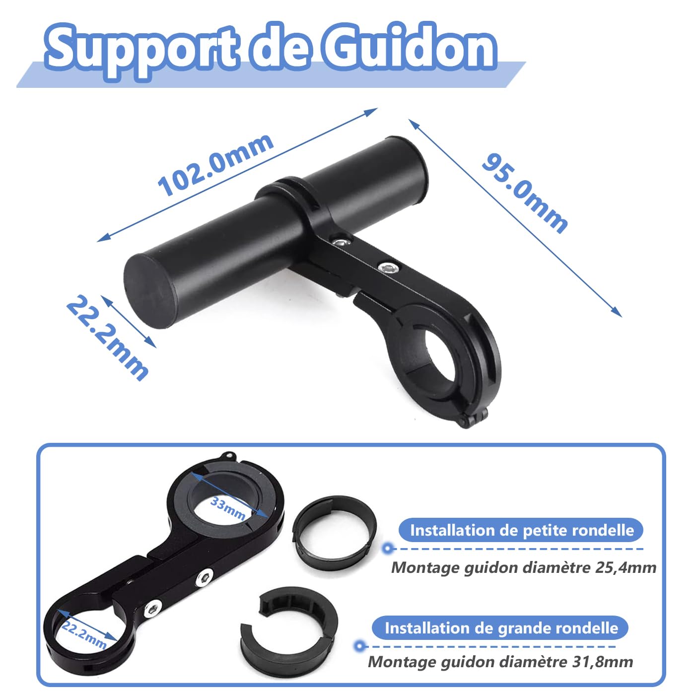 Mesee Extension Guidon Vélo 20 Cm Alliage Aluminium - Support GPS, Téléphone, Lampe, Noir