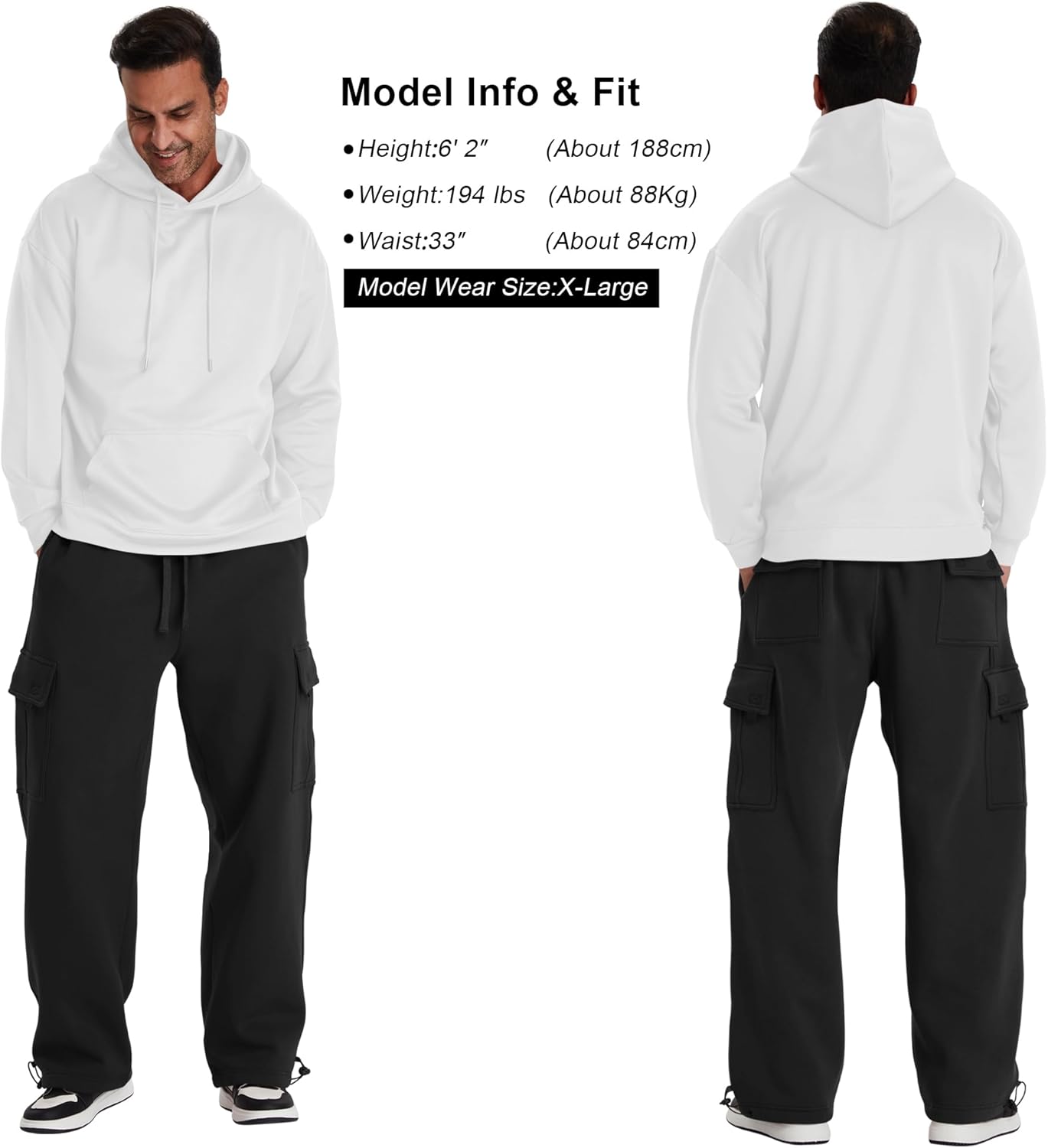 Mens Heavyweight Fleece Cargo Sweatpants - Baggy Fit Thick Cotton-Blend Fleece Cargo Pants with Adjustable Ankle Drawstring - Image 6