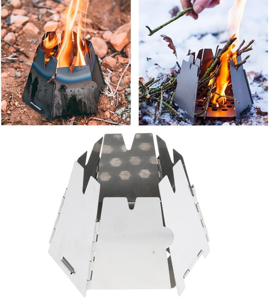 Portable Stainless Steel Wood Burning Stove Outdoor Backpacking Hiking Traveling Picnic BBQ