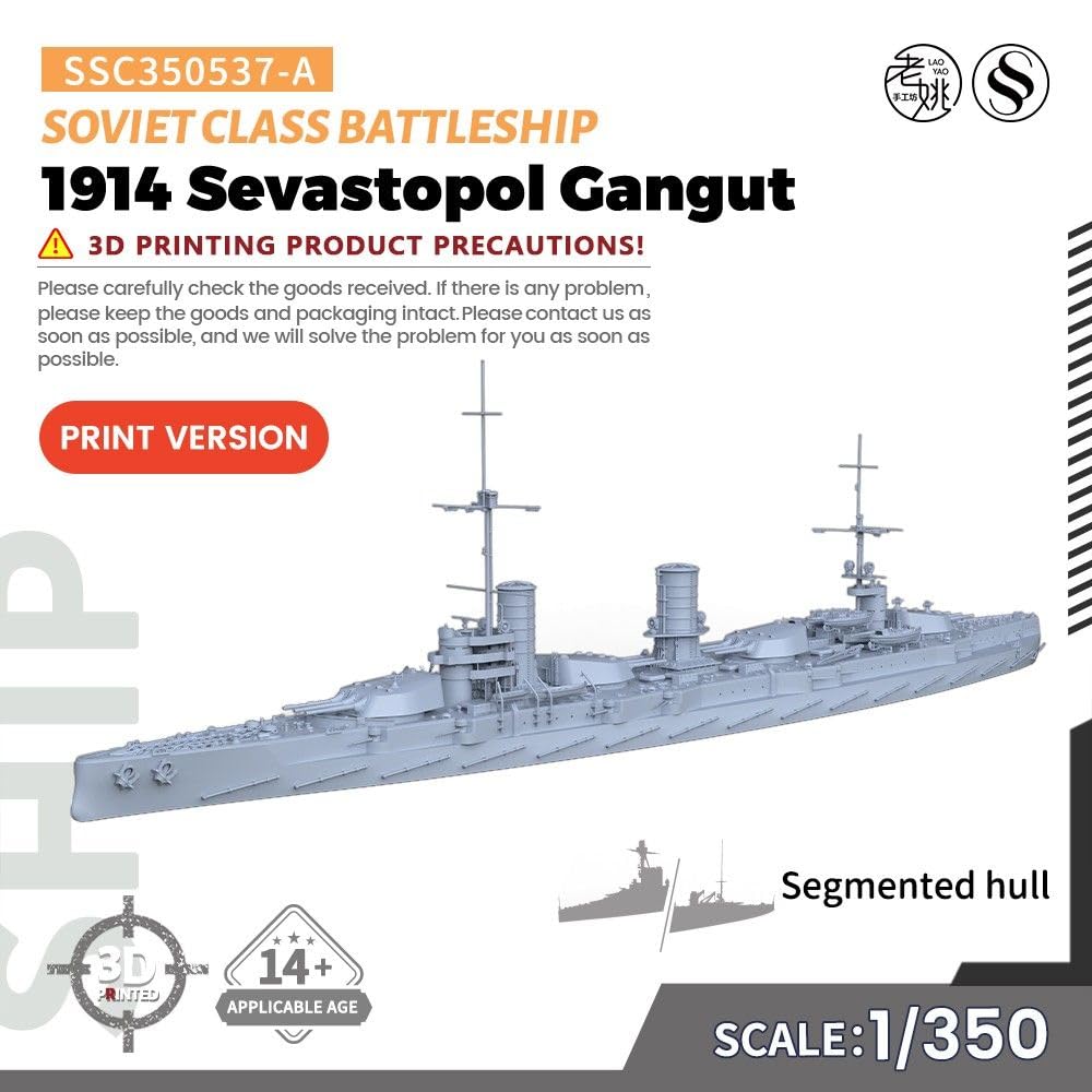 Niepomalowany model wojskowy 1/350 Sowiecki 1914 Sewastopol Gangut Battle Class