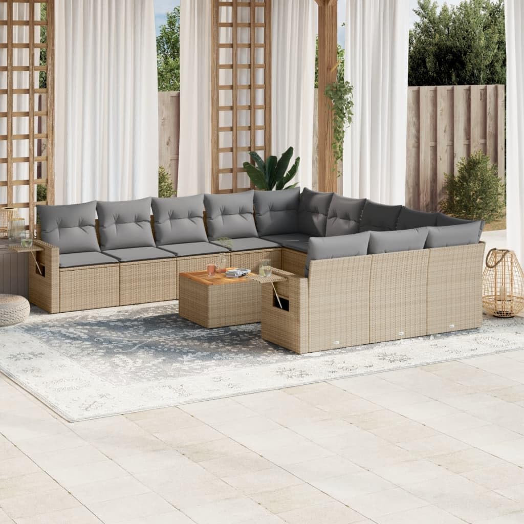 ZEYUAN Set Divani da Giardino 12 pz con Cuscini Beige in Polyrattan,Set di Conversazione per Patio,Set di Mobili da Giardino,Set Divani da Giardino-3224792